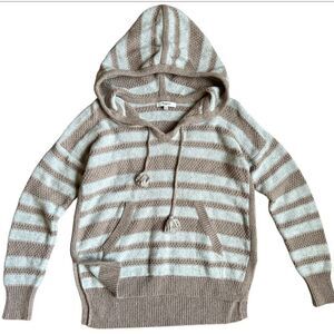 Madewell‎ Beige Taupe Stripe Knit Pullover Boho Hoodie Sweater Women`s Size XS